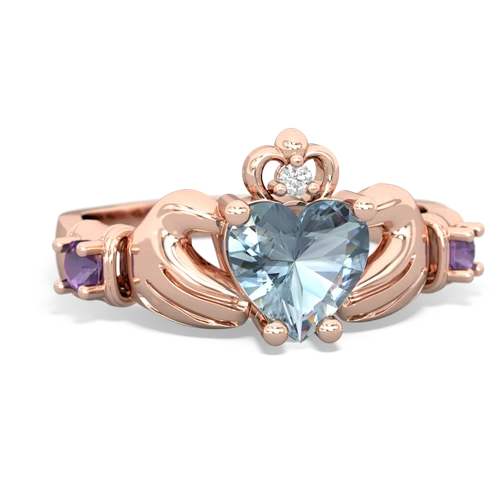 Aquamarine Genuine Aquamarine with Genuine Amethyst and Genuine Opal Claddagh ring Ring