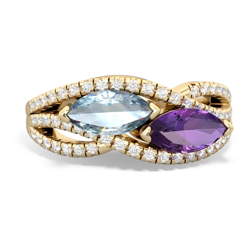 Aquamarine Genuine Aquamarine with Genuine Amethyst Diamond Rivers ring Ring