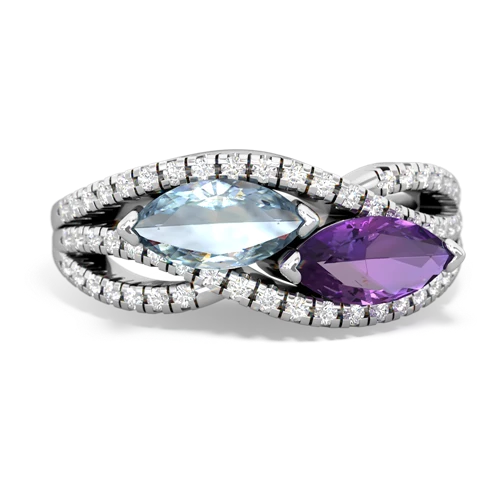 aquamarine-amethyst double heart ring