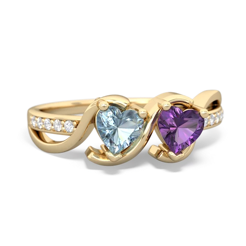 aquamarine-amethyst double heart ring