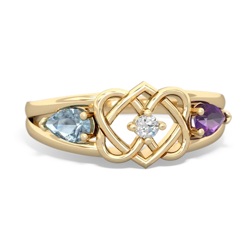 Aquamarine Genuine Aquamarine with Genuine Amethyst Hearts Intertwined ring Ring