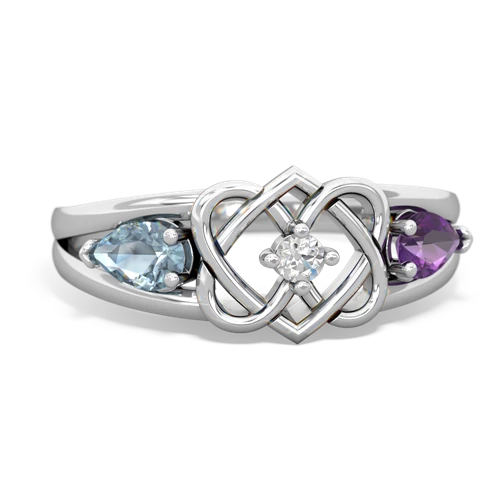 aquamarine-amethyst double heart ring