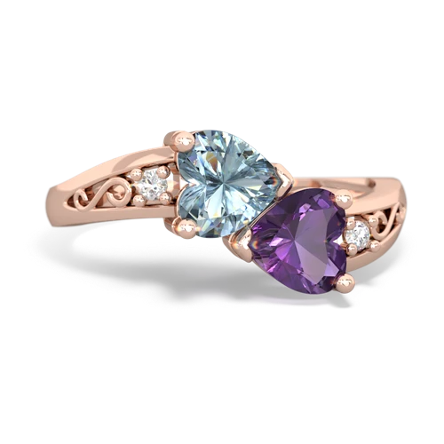 aquamarine-amethyst filligree ring