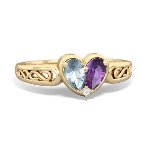 Aquamarine Genuine Aquamarine with Genuine Amethyst filligree Heart ring Ring