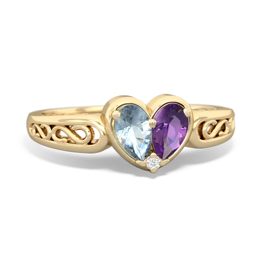 aquamarine-amethyst filligree ring