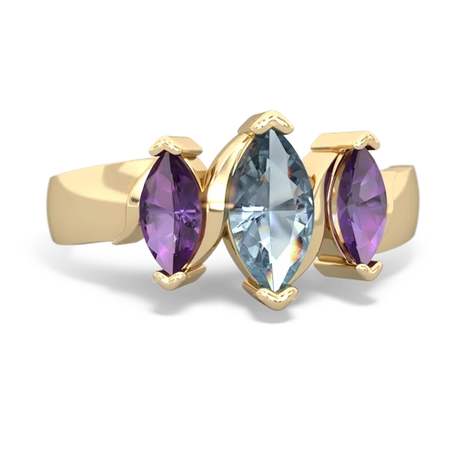 Aquamarine Genuine Aquamarine with Genuine Amethyst and  Three Peeks ring Ring
