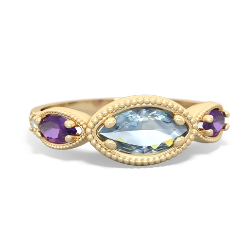 Aquamarine Genuine Aquamarine with Genuine Amethyst and  Antique Style Keepsake ring Ring