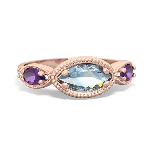 aquamarine-amethyst milgrain marquise ring