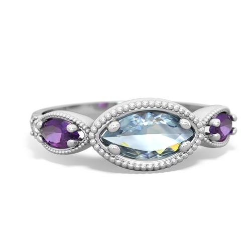 aquamarine-amethyst milgrain marquise ring