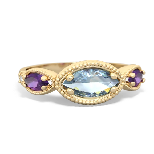 aquamarine-amethyst milgrain marquise ring