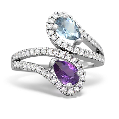 aquamarine-amethyst pave swirls ring