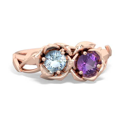 aquamarine-amethyst roses ring