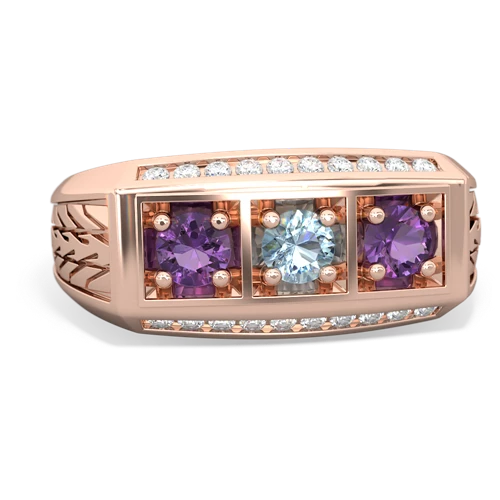 aquamarine-amethyst three stone ring