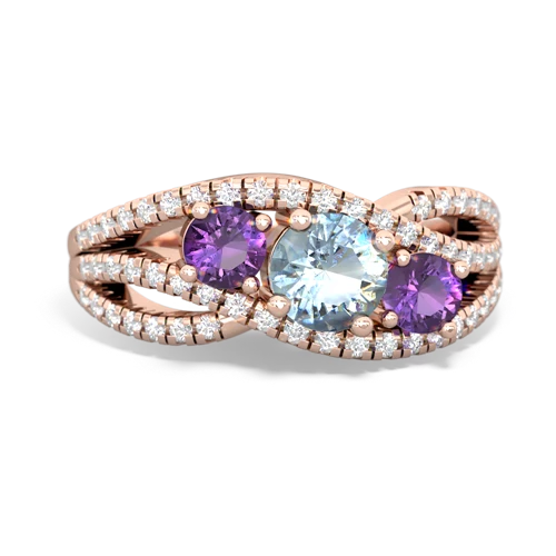 aquamarine-amethyst three stone pave ring