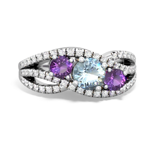 aquamarine-amethyst three stone pave ring