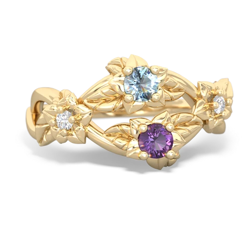 Aquamarine Genuine Aquamarine with Genuine Amethyst Sparkling Bouquet ring Ring