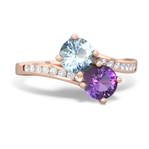 aquamarine-amethyst two stone channel ring