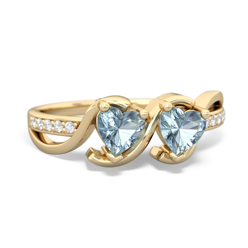 aquamarine-aquamarine double heart ring