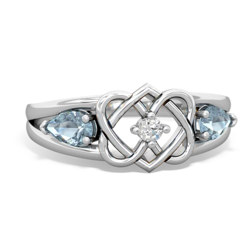 aquamarine-aquamarine double heart ring