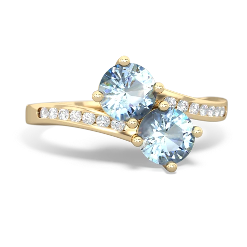 aquamarine-aquamarine two stone channel ring