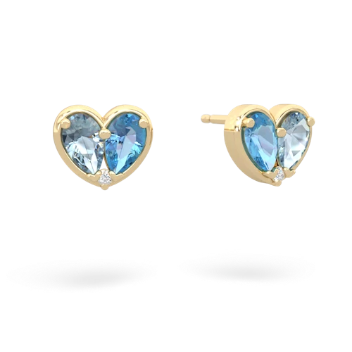 aquamarine-blue topaz one heart earrings
