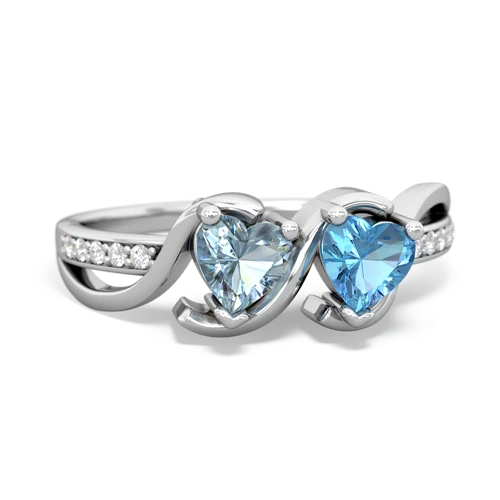 aquamarine-blue topaz double heart ring