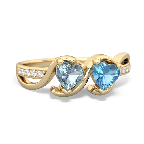 aquamarine-blue topaz double heart ring