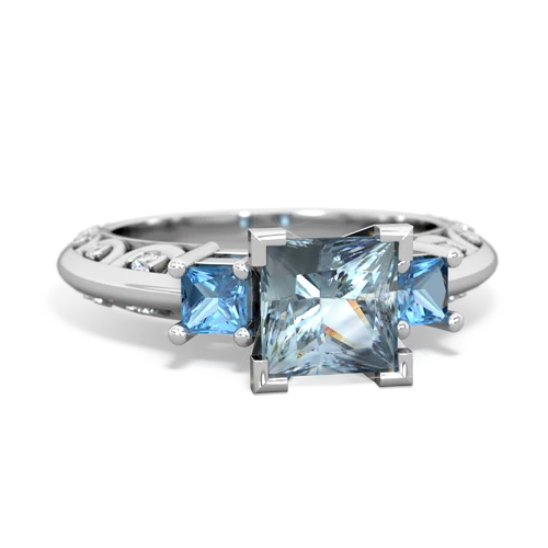 Aquamarine Genuine Aquamarine with Genuine Swiss Blue Topaz and Lab Created Emerald Art Deco ring Ring