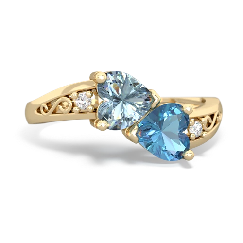 Aquamarine Genuine Aquamarine with Genuine Swiss Blue Topaz Snuggling Hearts ring Ring
