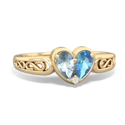 Aquamarine Genuine Aquamarine with Genuine Swiss Blue Topaz filligree Heart ring Ring