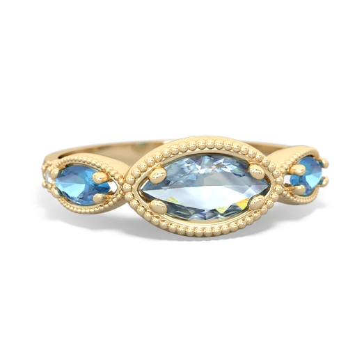 Aquamarine Genuine Aquamarine with Genuine Swiss Blue Topaz and Lab Created Emerald Antique Style Keepsake ring Ring
