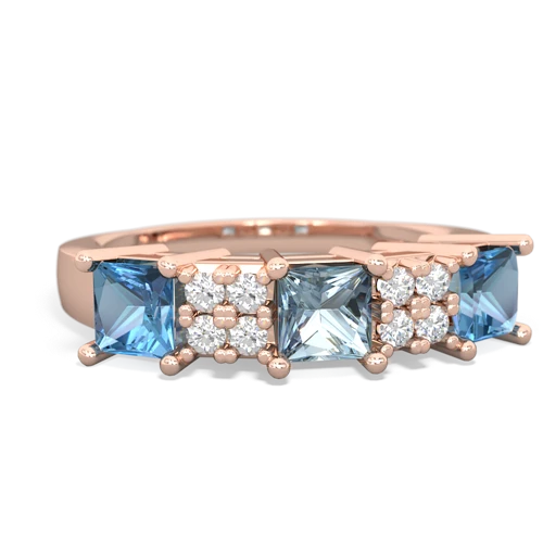 Aquamarine Genuine Aquamarine with Genuine Swiss Blue Topaz and Lab Created Emerald Three Stone ring Ring