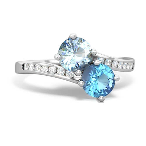 aquamarine-blue topaz two stone channel ring