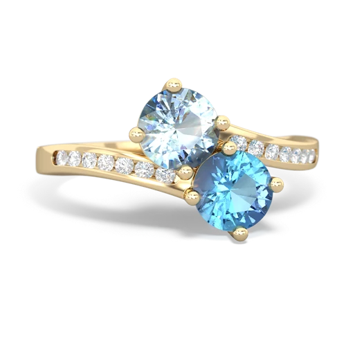 aquamarine-blue topaz two stone channel ring