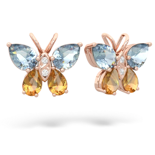 aquamarine-citrine butterfly earrings