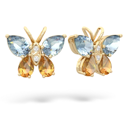 aquamarine-citrine butterfly earrings