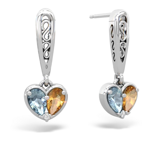 aquamarine-citrine filligree earrings