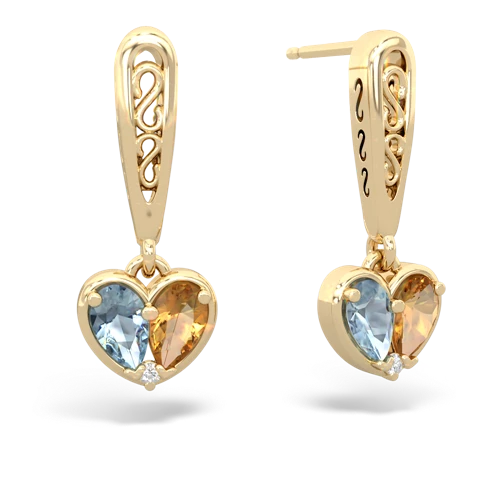 aquamarine-citrine filligree earrings