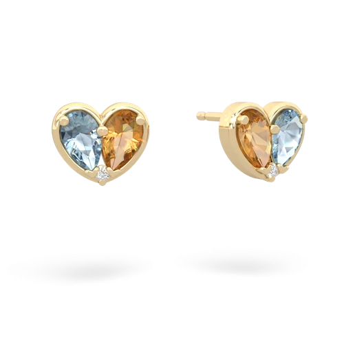 aquamarine-citrine one heart earrings
