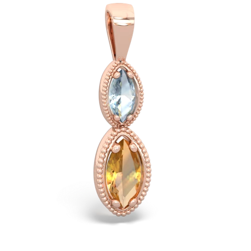 Aquamarine Genuine Aquamarine with Genuine Citrine Antique-style Halo pendant Pendant