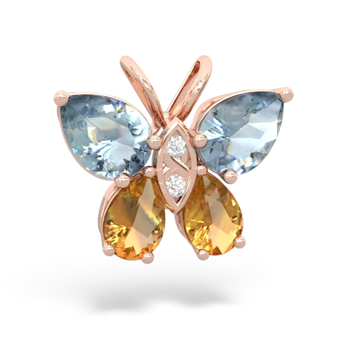 aquamarine-citrine butterfly pendant
