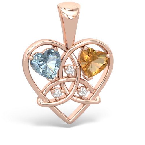 Aquamarine Genuine Aquamarine with Genuine Citrine Celtic Trinity Heart pendant Pendant