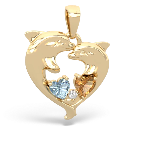 Aquamarine Genuine Aquamarine with Genuine Citrine Dolphin Heart pendant Pendant