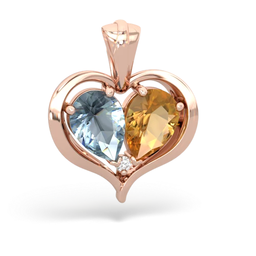 aquamarine-citrine half heart whole pendant