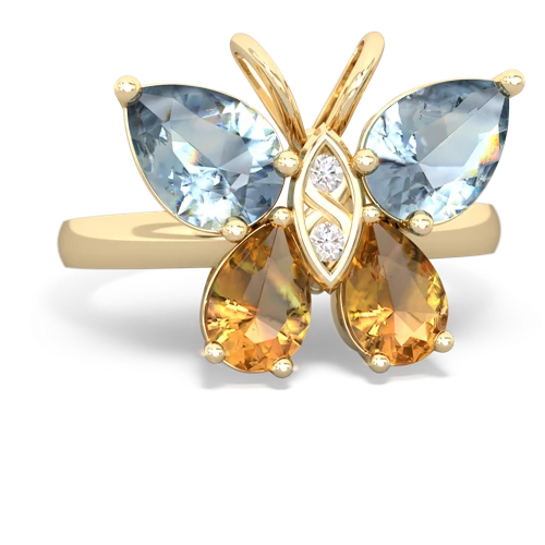 aquamarine-citrine butterfly ring