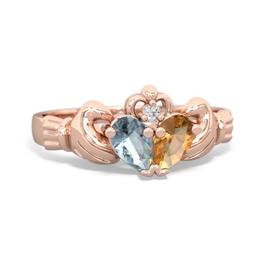 Aquamarine Genuine Aquamarine with Genuine Citrine Claddagh ring Ring