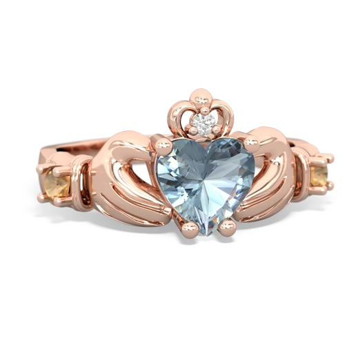 Genuine Aquamarine with Genuine Citrine and Lab Created Pink Sapphire Claddagh ring