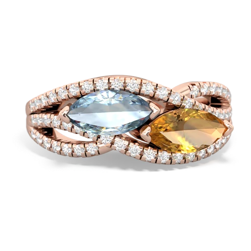 Aquamarine Genuine Aquamarine with Genuine Citrine Diamond Rivers ring Ring