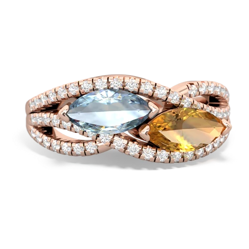 aquamarine-citrine double heart ring