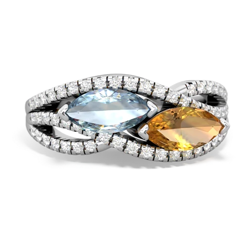 aquamarine-citrine double heart ring